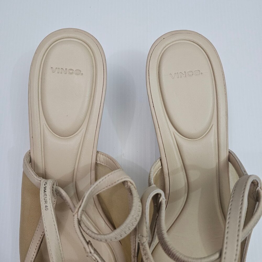 Vince Venice Slingback Kitten Heel Sandal Womens 9 Birch Sand Mesh Leather - Picture 7 of 15